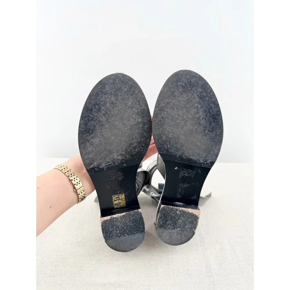 Chloé Sporty Logo Slip On Ankle Strap Flat Sandal Light Blue Women's EU 39 1/2